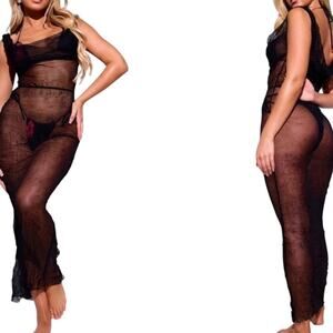 PrettyLittleThing Black Mesh Cowl Neck Maxi Dress Size US 0 NWT – Beach Cover-Up